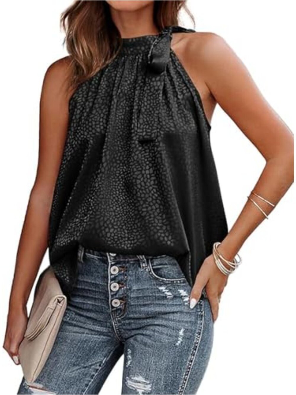 Satin Halter Tank Top Sleeveless Leopard Print Loose Fit Party
